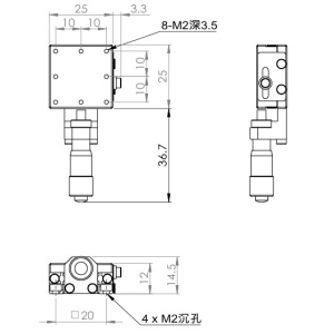 不鏽鋼25mm線性鋼珠導軌型手動平移台
