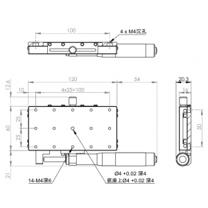 不鏽鋼60x120mm線性鋼珠導軌型手動平移台