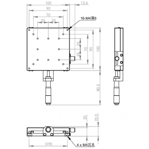 不鏽鋼100mm線性鋼珠導軌型手動平移台