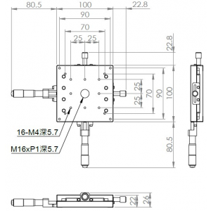 超薄型100mm交叉滾子XY手動平移台